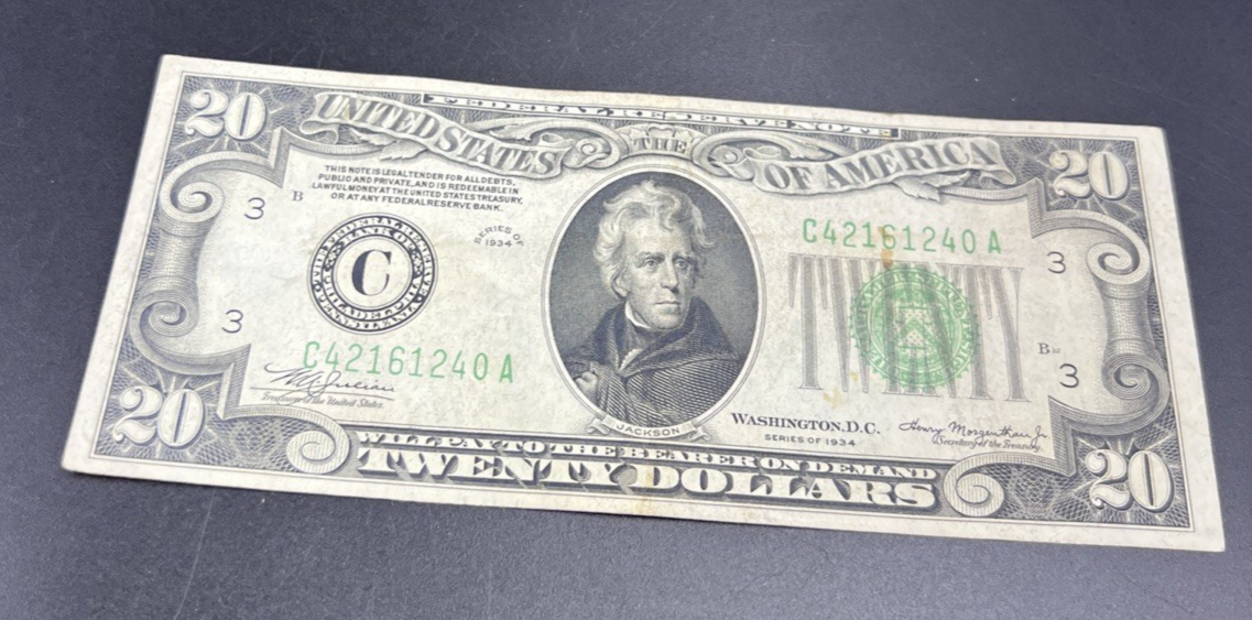 1934 $20 FRN Mule Federal Reserve Note VF Very Fine Circ Philadelphia District