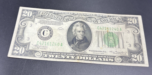 1934 $20 FRN Mule Federal Reserve Note VF Very Fine Circ Philadelphia District