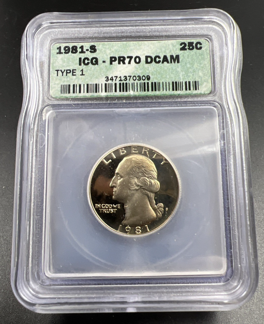 1981 S Washington Clad Proof Quarter Coin PR70 ICG 25c Deep DCAM Type 1 #309