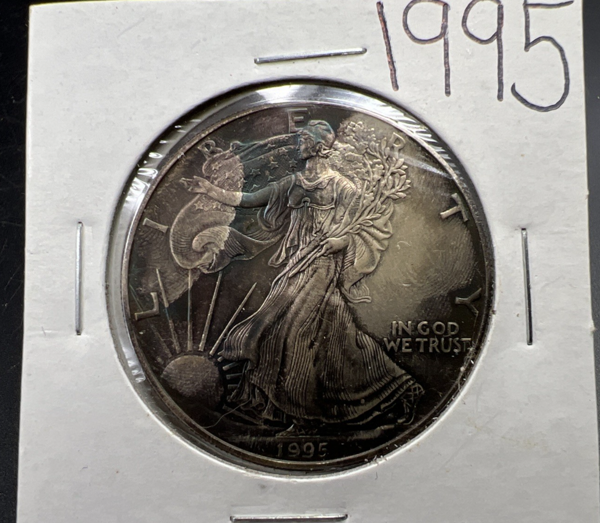 1995 1 Oz ASE American Silver Eagle Coin BU UNC Neat Toning Toner