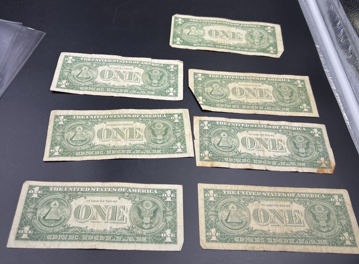 Lot of 7 1935 1957 $1 One Dollar Blue Seal Silver Certificates Very Circulated 7