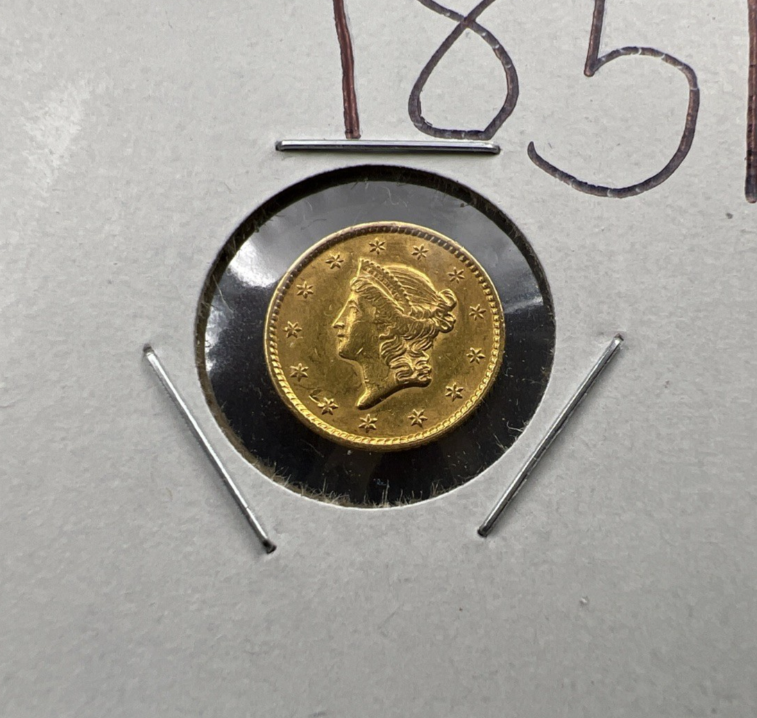 1851 Liberty Head Type I Gold Dollar $1 AU About UNC Circulated SK#a