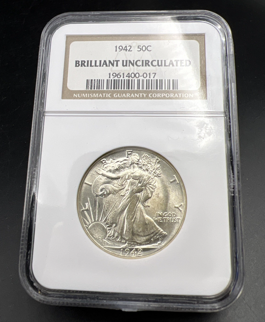 1942 P 50c Walking Liberty Silver Half Dollar Coin NGC BU Brilliant Uncirculated