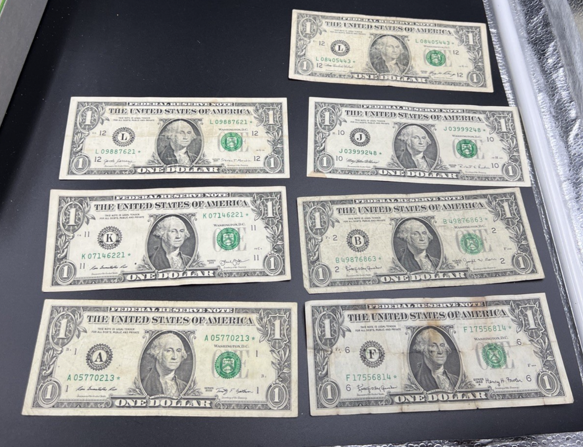 7 Note Lot Star * FRN $1 Dollar Collectors 1963 1995 2006 2009 2013 2017 Circ