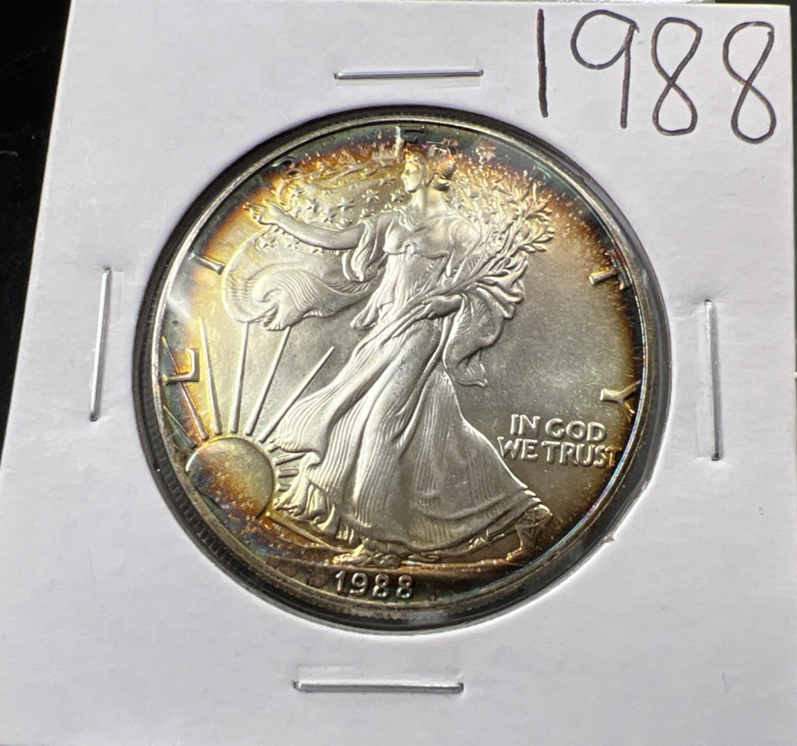 1988 1 Oz ASE American Silver Eagle Coin Gem BU UNC Halo Toning Toner SK#a