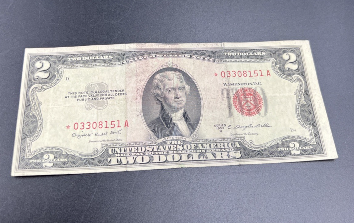 1953 B * Star $2 Two Dollar USN Red Seal Good / VG Circ #151