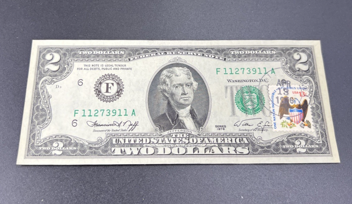 1976 $2 Bicentennial Postal $2 FRN Note Bill Neat Serial # 11273911 CH AU