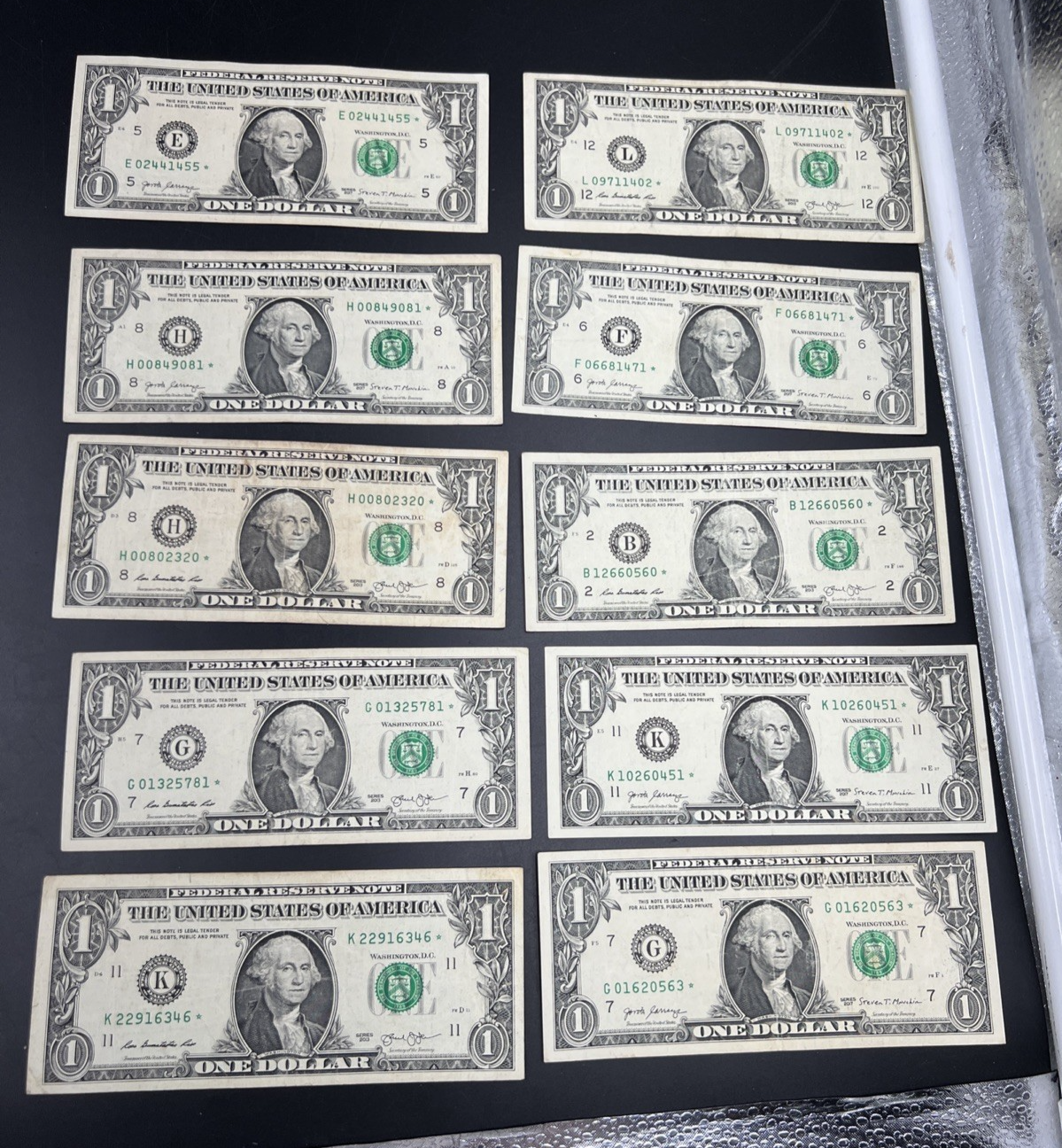 Lot of 10 2013 2017 Star * $1 FRN Federal Reserve Notes Circ #346