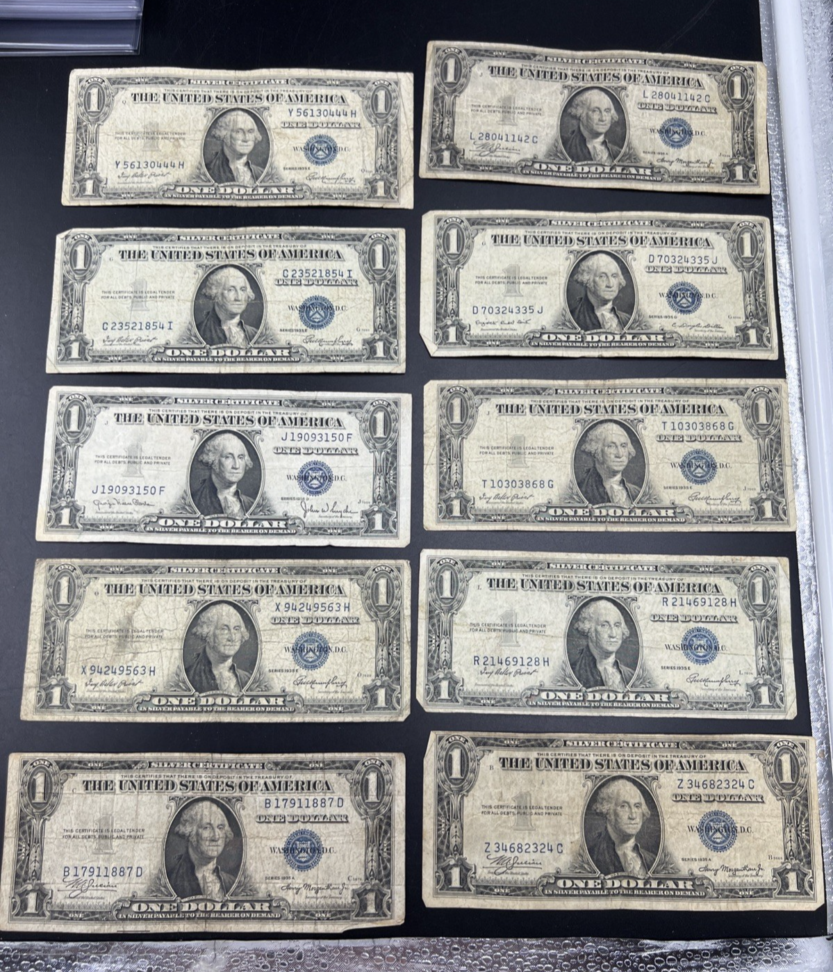 Lot of 10 1935 $1 One Dollar Silver Certificate Blue Seal Notes G / VG Circ #887