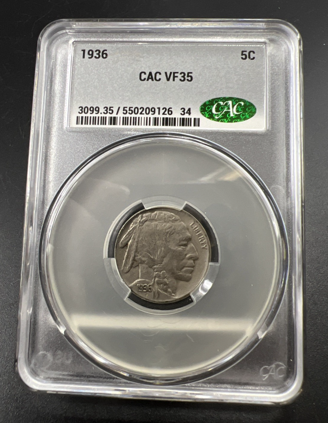 1936 P 5c Buffalo Nickel Coin CAC VF35 Choice Very Fine Circulated Certified