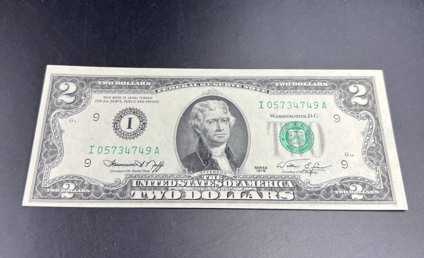 1976 $2 Two Dollar FRN Federal Reserve Note District I Uncirculated #749