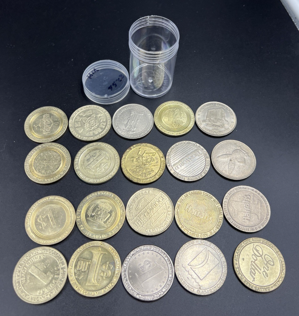 Lot of 20 $1 Casino Dollar Gaming Tokens Metal Circulated Conditions SKU#7523