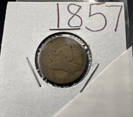 1857 1c Flying Eagle Cent Penny Coin AG Details Very Circulated Rev Damage SK#A