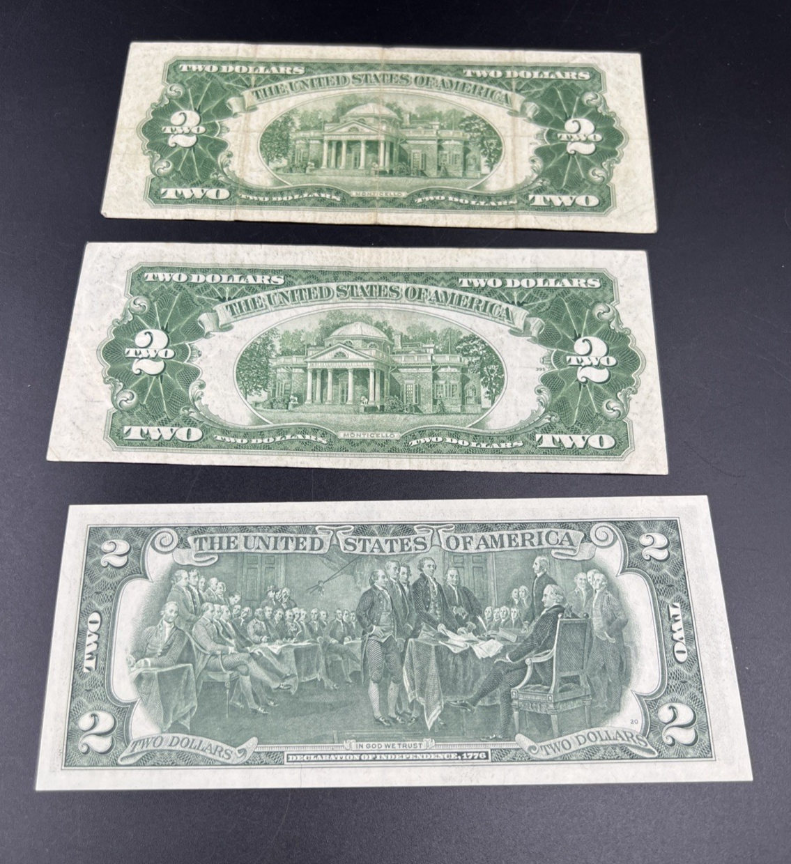 Two Dollar Bill Collector's 3 Note Lot 1953 USN Bills and 1976 FRN Bicentennial
