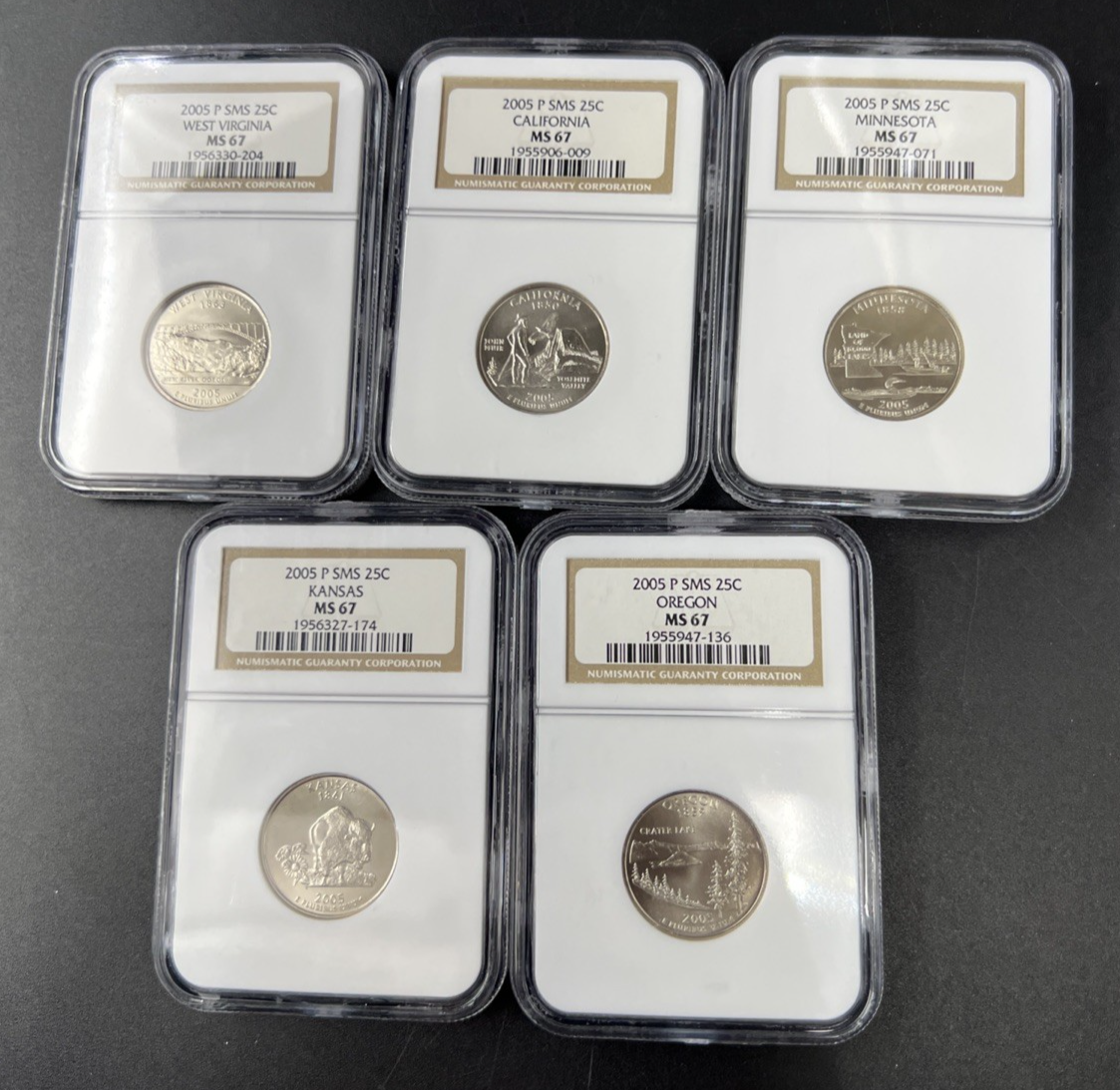 2005 P Complete 5 Coin State Quarter Set NGC MS67 SMS