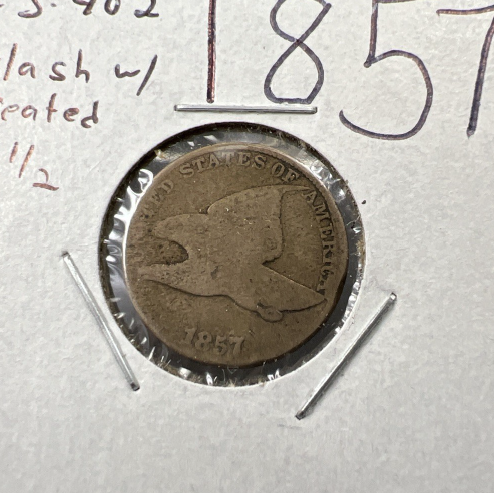 1857 1c Flying Eagle 1c FS-402 Clashed with Seated Half Variety AG About Good #a