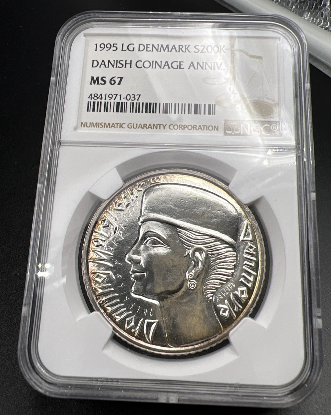 1995 Denmark Silver 200 Kronor Queen Margrethe II Anniversary NGC MS67