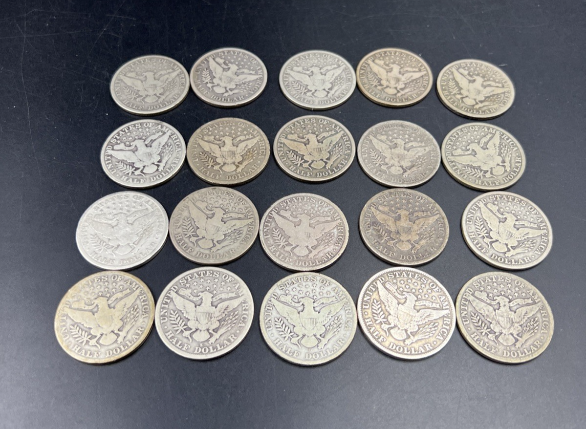 20 Coin Roll Barber 90% Silver Half Dollar Coins VG Very Good Conditions S#a