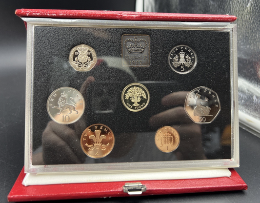 1987 UK United Kingdom Proof Set Red Leather Box COA #a