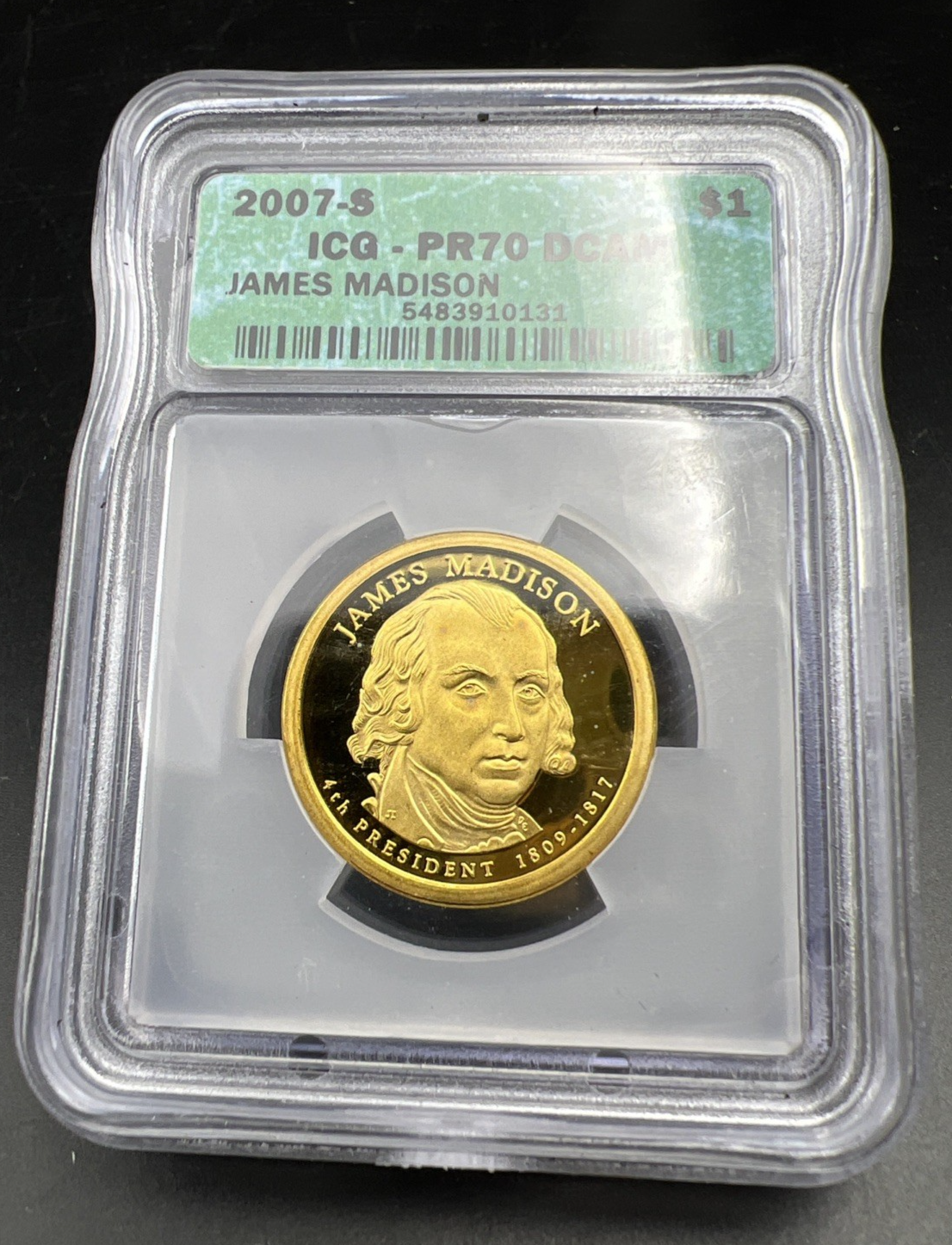 2007 S $1 James Madison Proof Presidential Dollar Coin ICG PR70 DCAM #131