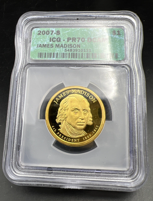 2007 S $1 James Madison Proof Presidential Dollar Coin ICG PR70 DCAM #131