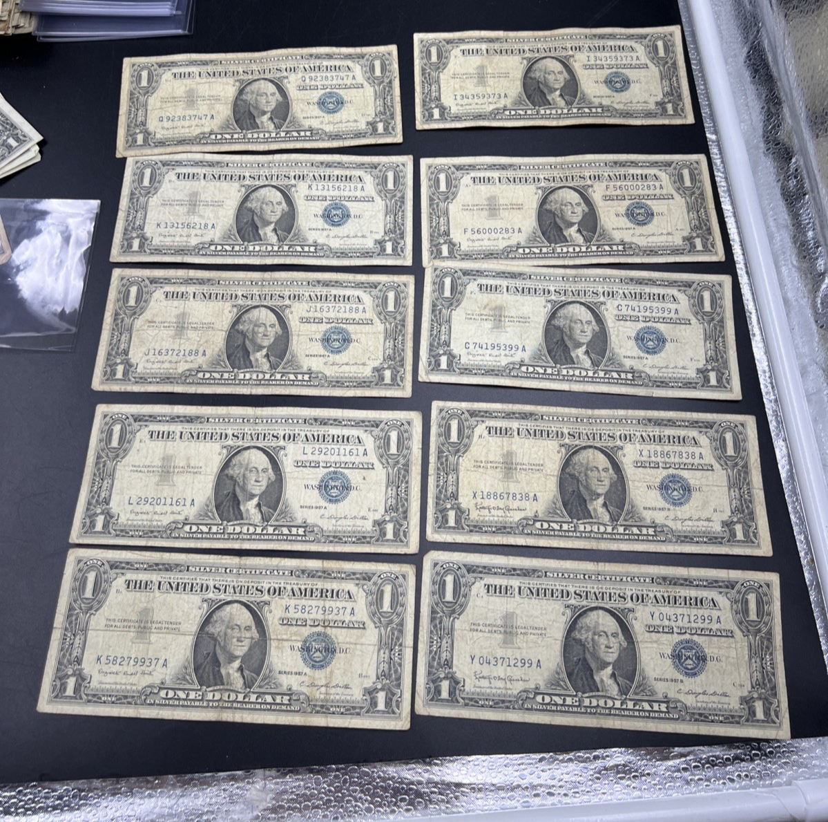 Lot of 10 1957 $1 One Dollar Silver Certificate Blue Seal Notes G / VG #937