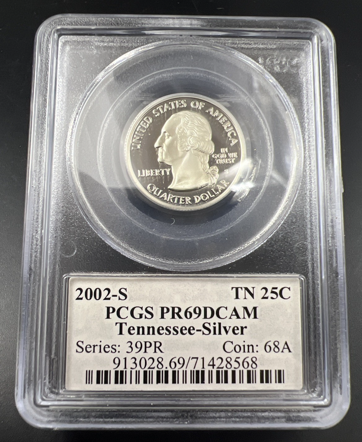 2002 S Proof Silver Tennessee Statehood Quarter Coin PCGS PR69 DCAM #568