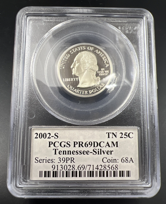 2002 S Proof Silver Tennessee Statehood Quarter Coin PCGS PR69 DCAM #568