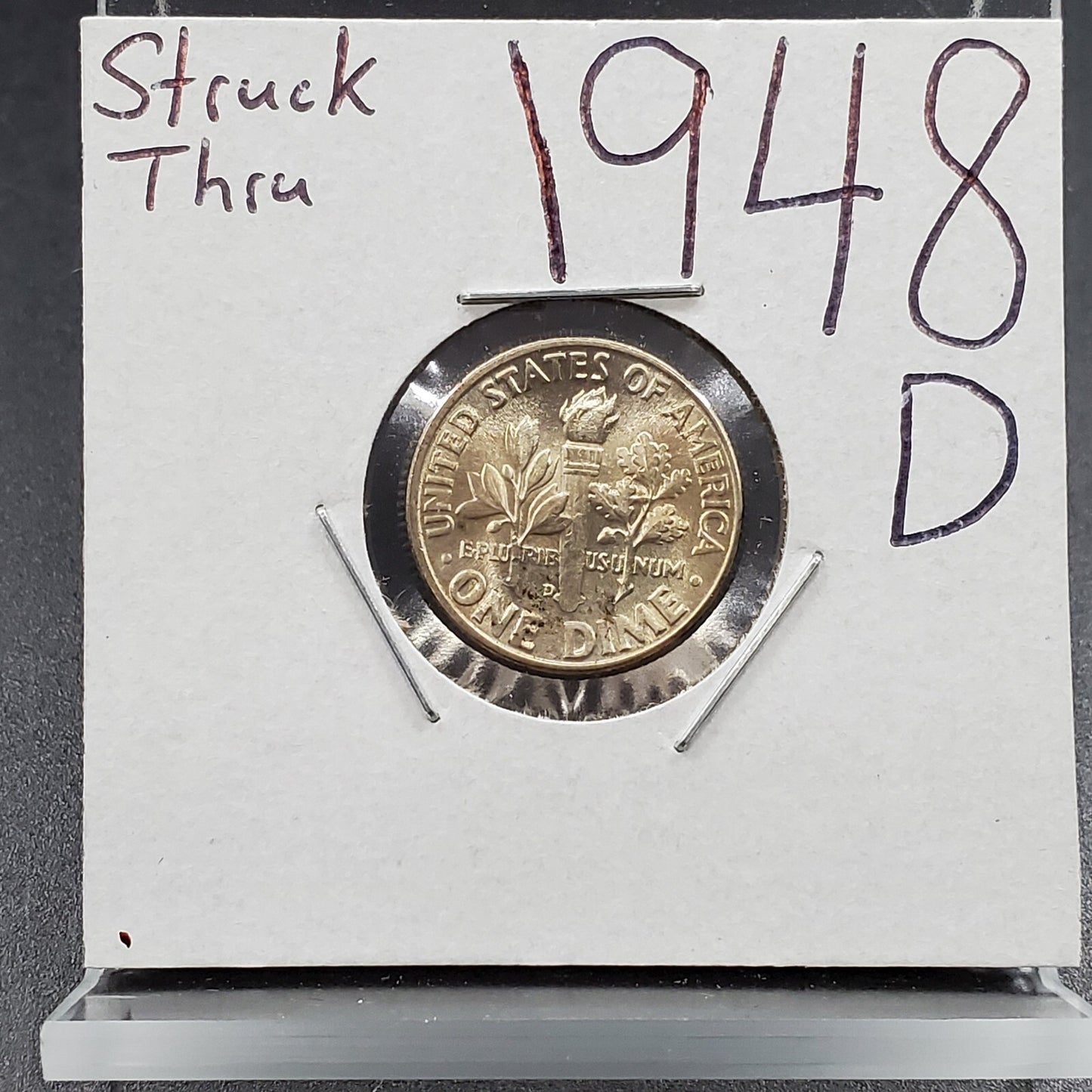 1948 D Roosevelt 10c Silver Dime Coin Struck Thru Error Choice BU UNC