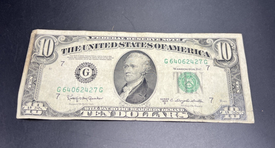 1950 D $10 FRN Federal Reserve Note Green Seal Very Circ #427