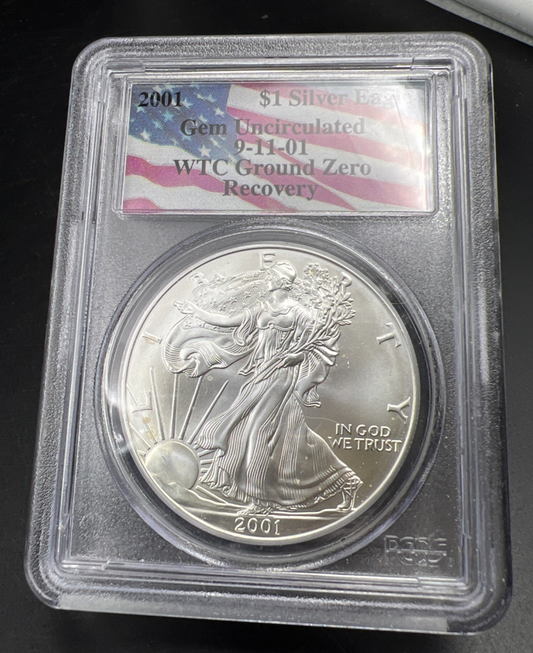 World Trade Center Recovery 2001 1 OZ ASE Ground Zero Silver Eagle PCGS Gem SK#C