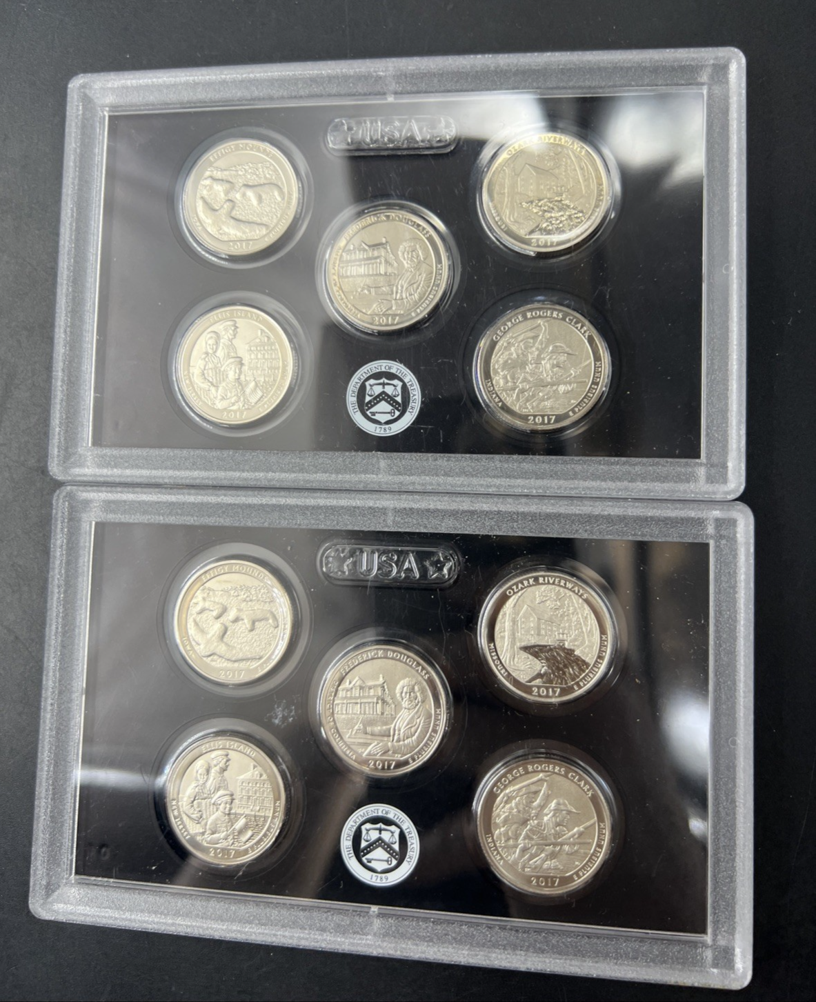 Lot of 2 Panels 2017 S Enhanced UNC ATB American The Beautiful Quarters 10 Coins