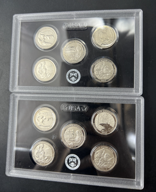 Lot of 2 Panels 2017 S Enhanced UNC ATB American The Beautiful Quarters 10 Coins