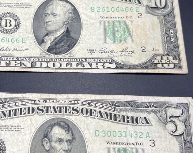 FRN Collector's Lot 1950 $5 & 1950 A $10 Federal Reserve Note Bills VG Circ #432