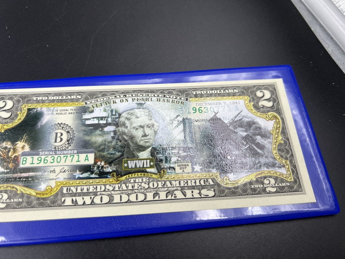 Pearl Harbor Colorized Enhanced 2017 A 2 Two Dollar Federal Reserve Note Unc #7