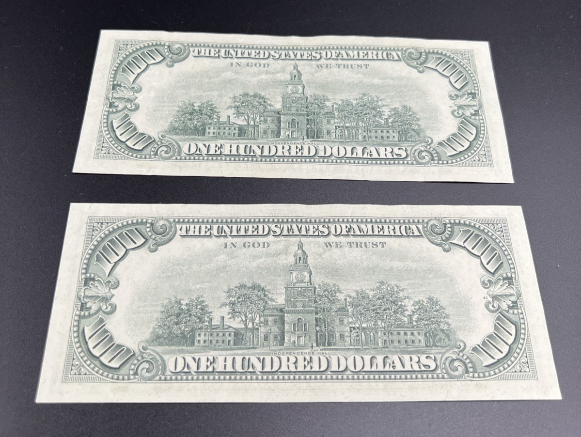 2 Consecutive 1974 $100 One Hundred Dollar FRN Federal Reserve Note Bills XF EF