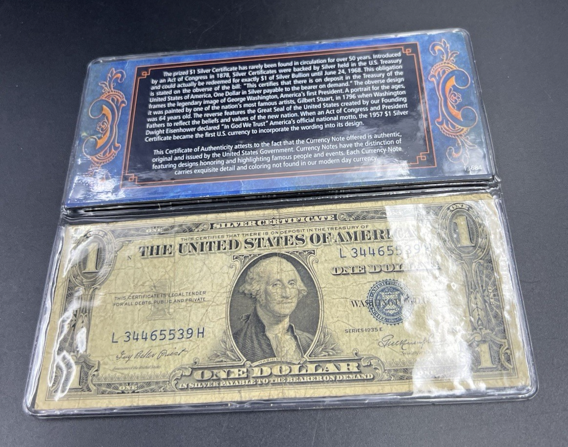 1935 E $1 One Dollar Silver Certificate Very Circulated in Vinyl Display #39