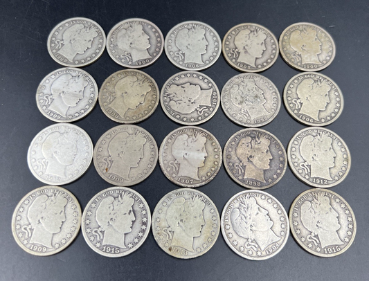 20 Coin Roll Barber 90% Silver Half Dollar Coins VG Very Good Conditions S#a
