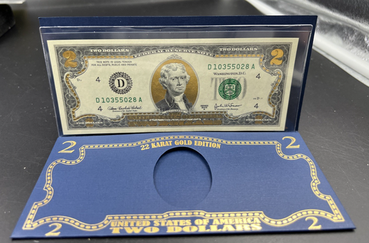 2003 $2 FRN Two Dollar Bill Federal Reserve Note Enhanced Golden CH UNC #028