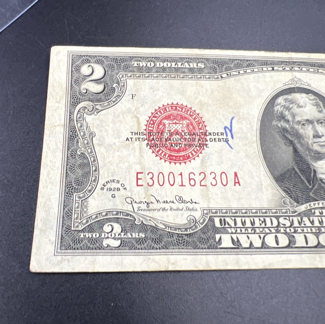 1928 G $2 Two Dollar USN Note Red Seal Fine Circ #230