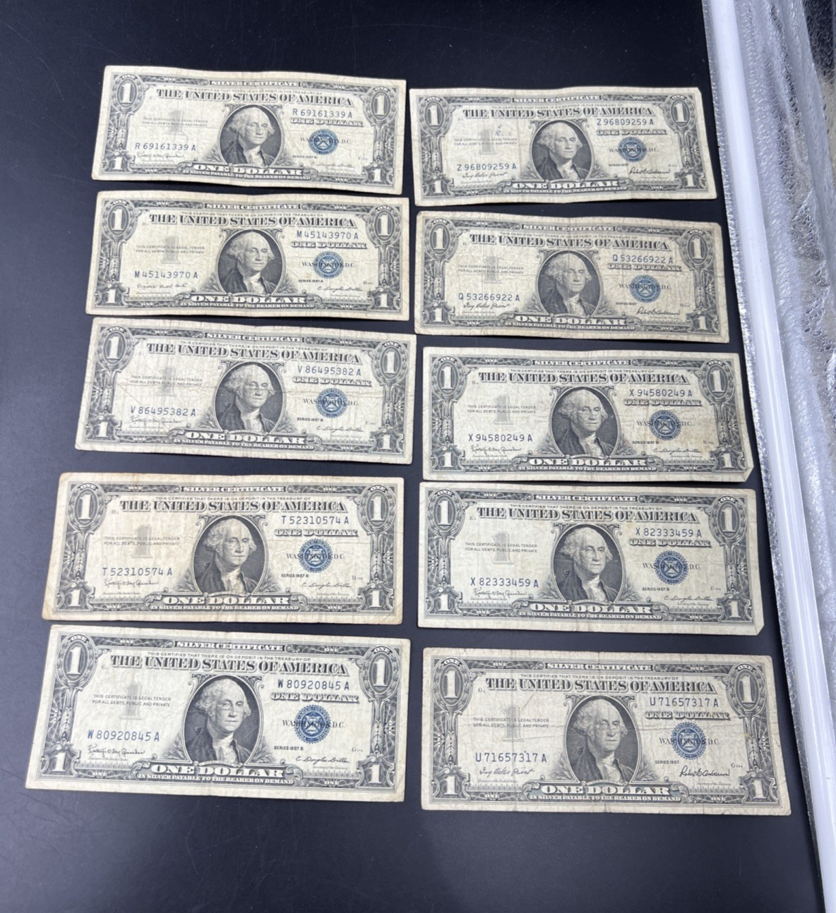 Lot of 10 1957 $1 One Dollar Silver Certificate Blue Seal Notes G / VG #845