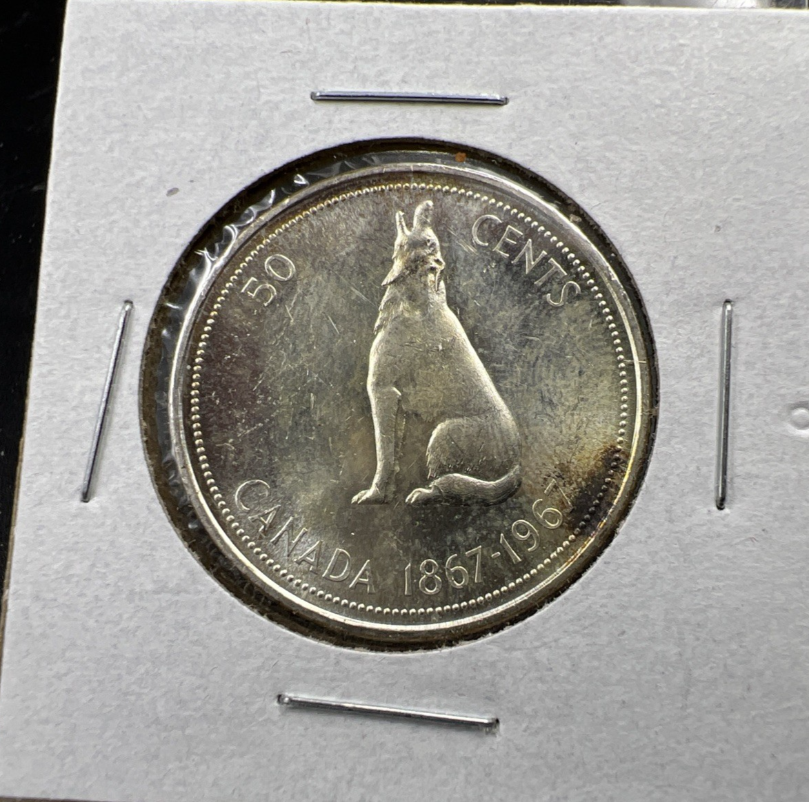 1967 Canada 50 Cents Silver Coin UNC Uncirculated Some Toning