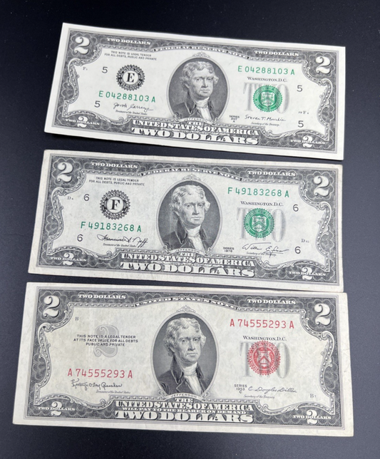 $2 Bill Collector's Lot 1953 C USN 1976 FRN 2017 A FRN F / VF Conditions #293