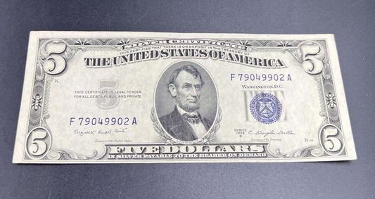 1953 B $5 Five Dollar Silver Certificate XF EF Extra Fine Circ #902