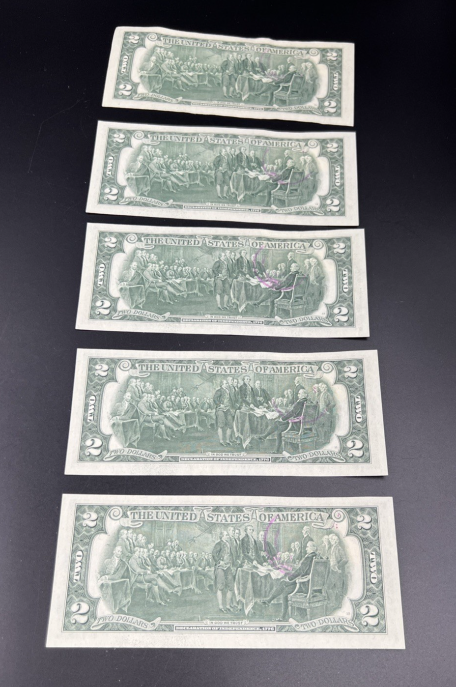 Lot of 5 Duluth GA 1976 Postal Stamped $2 Two Dollar FRN Notes CH AU / UNC