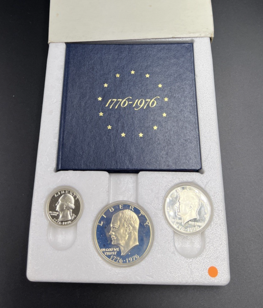 1776 - 1976 S US Mint Proof Silver Bicentennial 3 Coin Set 40% Silver w/ Box S#4
