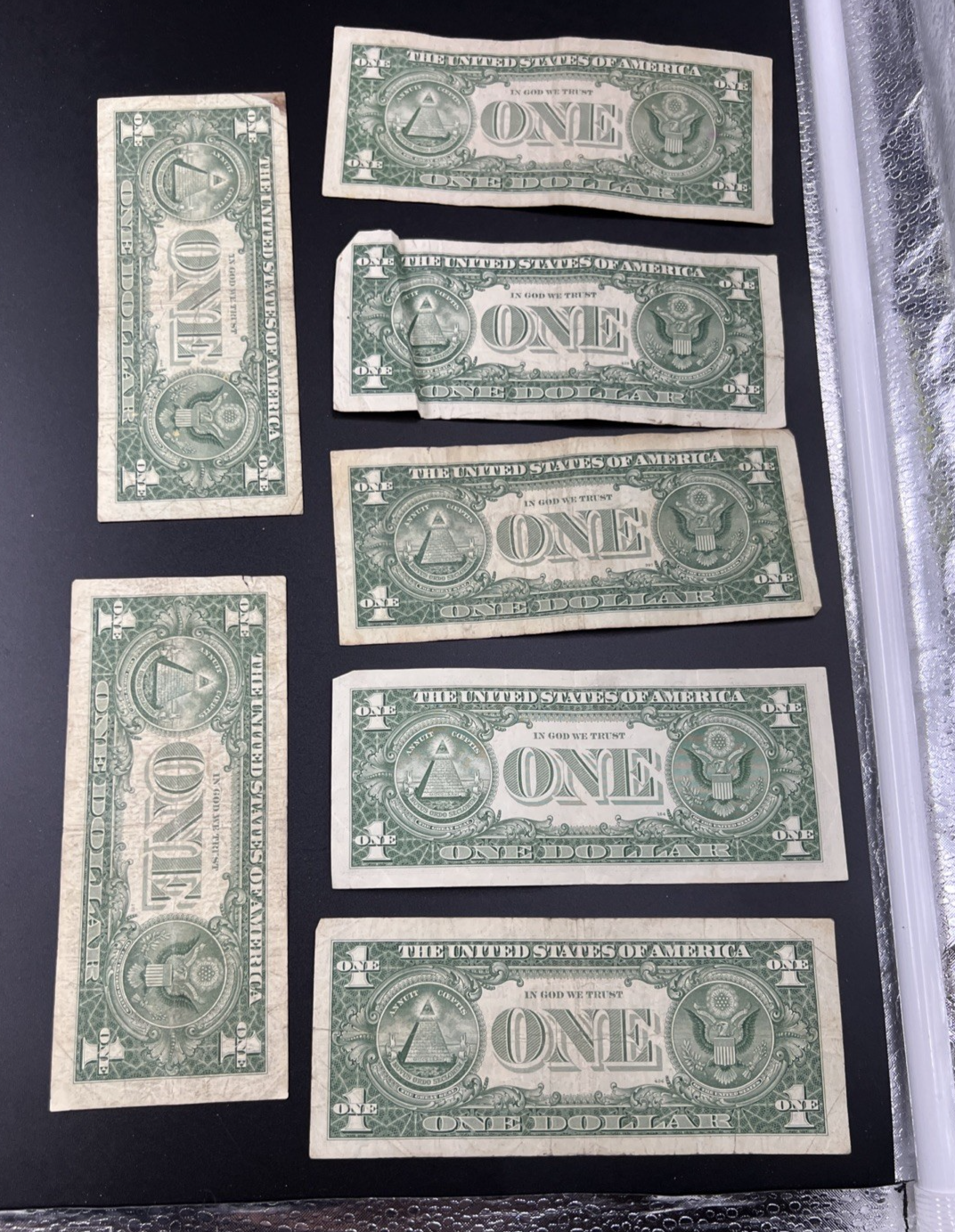 Lot of 7 Circ 1957 $1 One Dollar US Silver Certificates Blue Seal Notes #165