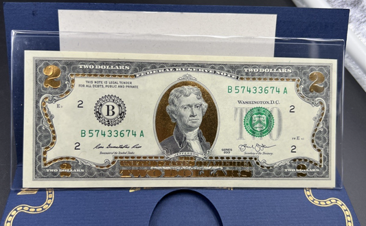 Golden Enhanced 2013 2 Two Dollar Federal Reserve Note Uncirculated #74
