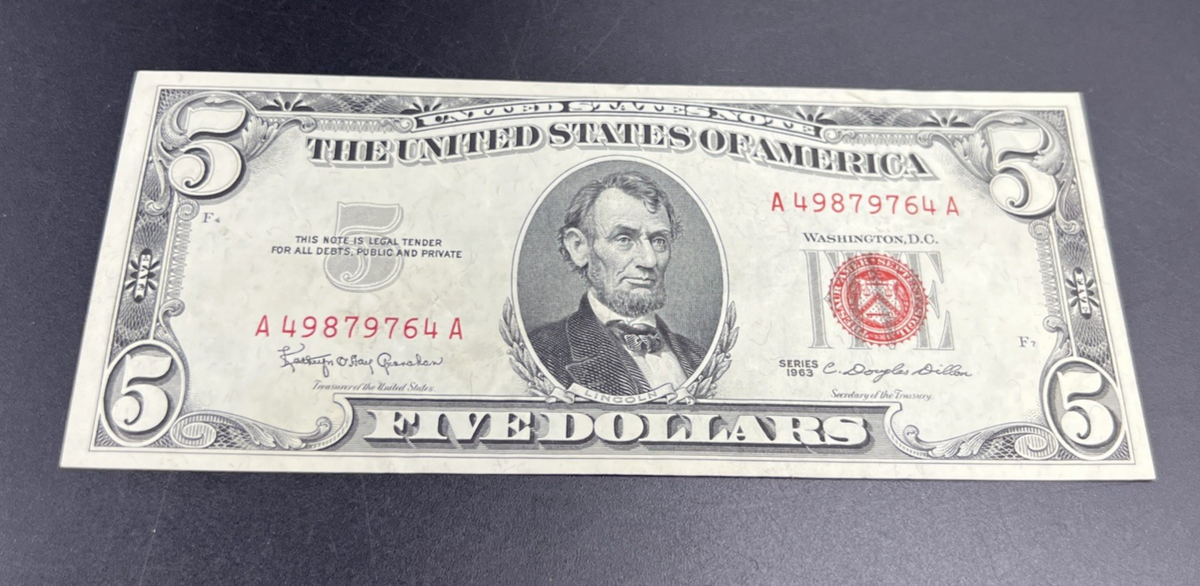 1963 $5 USN United States Note Red Seal VF Very Fine Circ #64