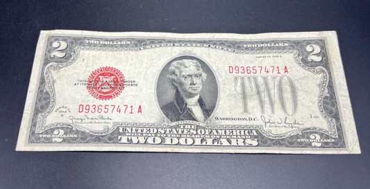 1928 G $2 Two Dollar Legal Tender United States Red Seal Note VF Very Fine #471